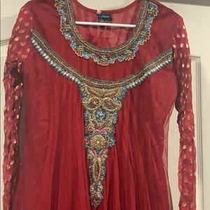 Elegant Red Dress with Dim Gold Work